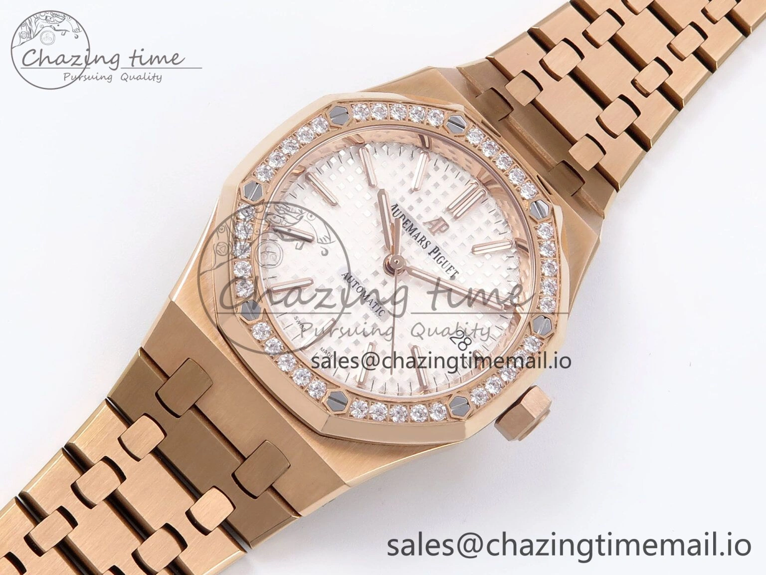 Royal Oak 37mm 15450 RG Diamonds Bezel IPF Best Edition White Dial on RG Bracelet SA3120 Super Clone Unique 4421