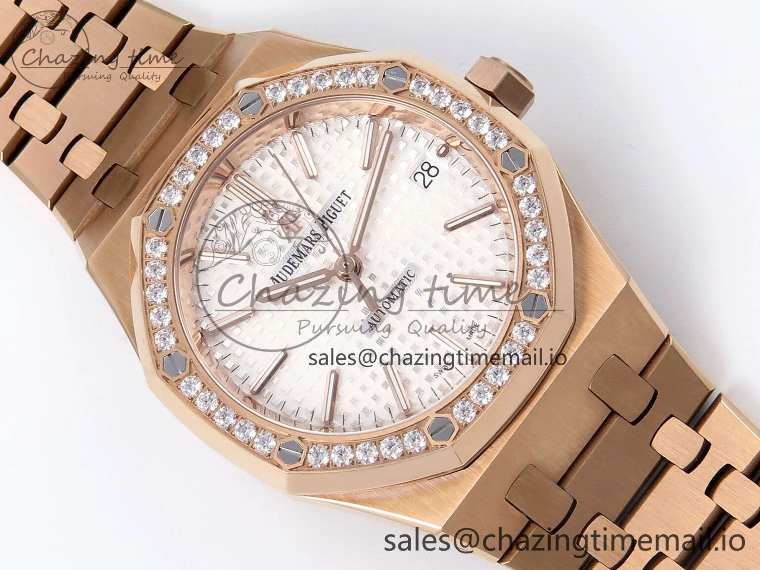 Royal Oak 37mm 15450 RG Diamonds Bezel IPF Best Edition White Dial on RG Bracelet SA3120 Super Clone Unique 4421