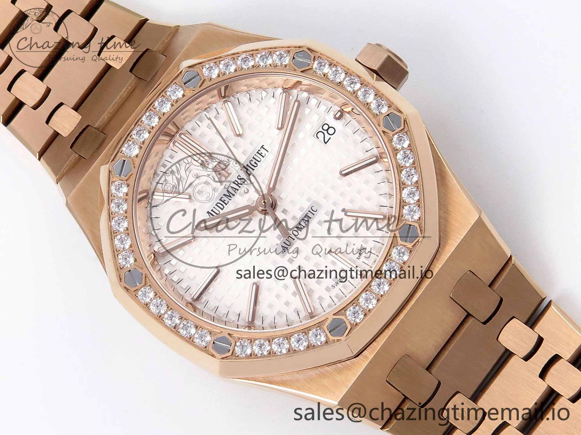 Royal Oak 37mm 15450 RG Diamonds Bezel IPF Best Edition White Dial on RG Bracelet SA3120 Super Clone Unique 4421