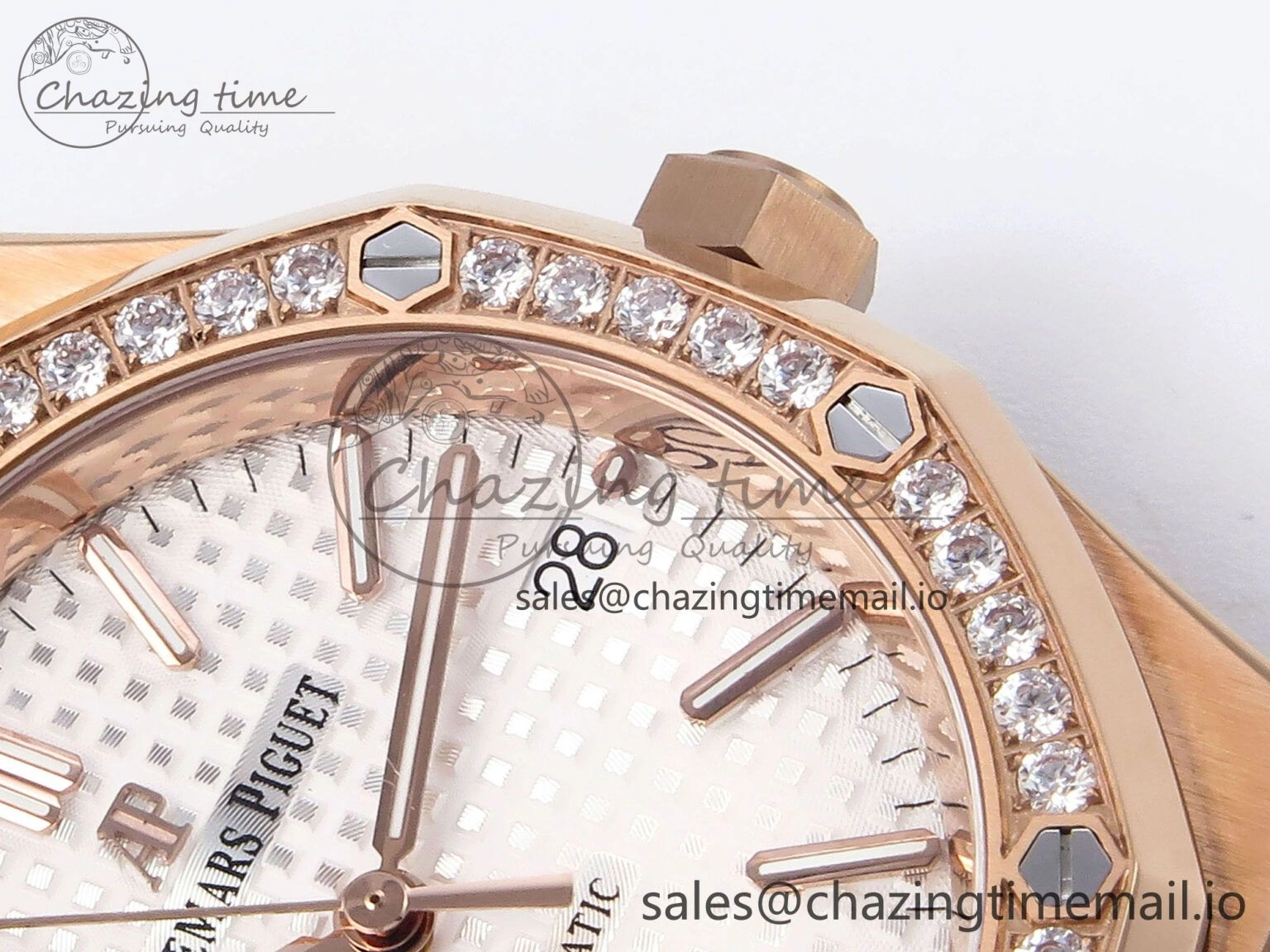Royal Oak 37mm 15450 RG Diamonds Bezel IPF Best Edition White Dial on RG Bracelet SA3120 Super Clone Unique 4421