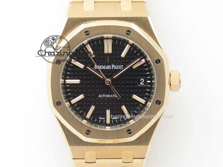 Royal Oak 37mm 15450 RG JF 1:1 Best Edition Black Dial On RG Bracelet A Comfortable 5097