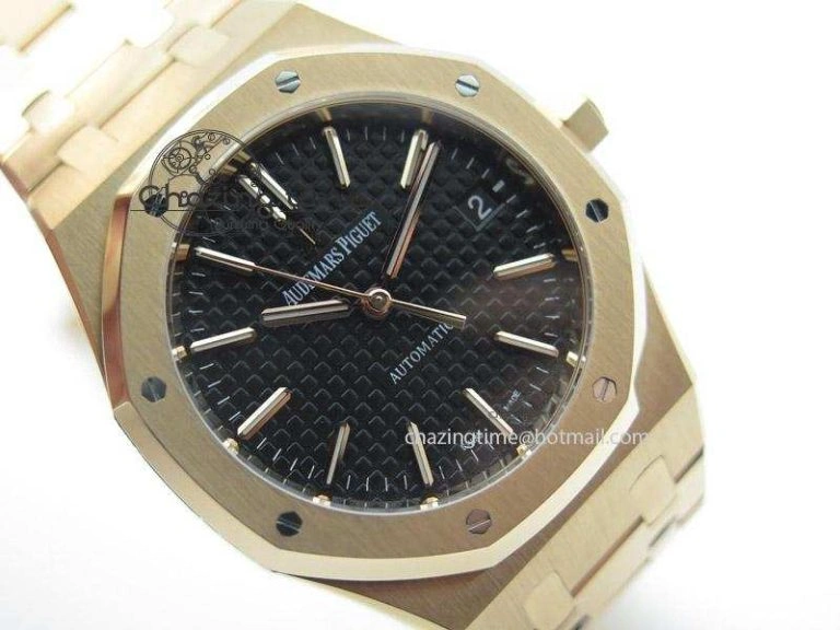 Royal Oak 37mm 15450 RG JF 1:1 Best Edition Black Dial On RG Bracelet A Comfortable 5097