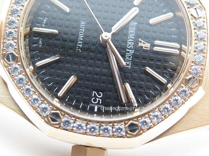 Royal Oak 37mm 15450 RG JF 1:1 Best Edition Diamonds Bezel Black Dial On RG Bracelet A EasyCare 5091