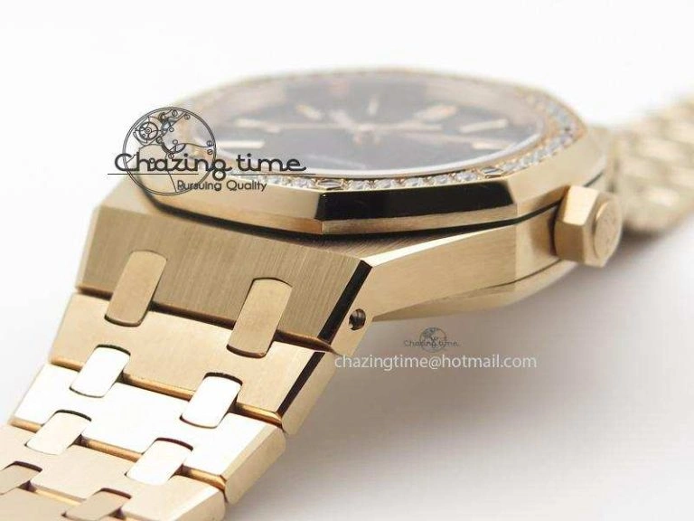 Royal Oak 37mm 15450 RG JF 1:1 Best Edition Diamonds Bezel Black Dial On RG Bracelet A EasyCare 5091