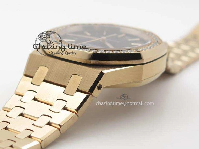 Royal Oak 37mm 15450 RG JF 1:1 Best Edition Diamonds Bezel Black Dial On RG Bracelet A EasyCare 5091