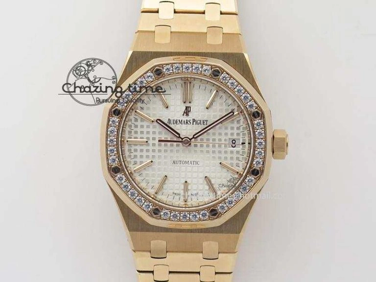 Royal Oak 37mm 15450 RG JF 1:1 Best Edition Diamonds Bezel Silver Dial On RG Bracelet A Resilient 5088