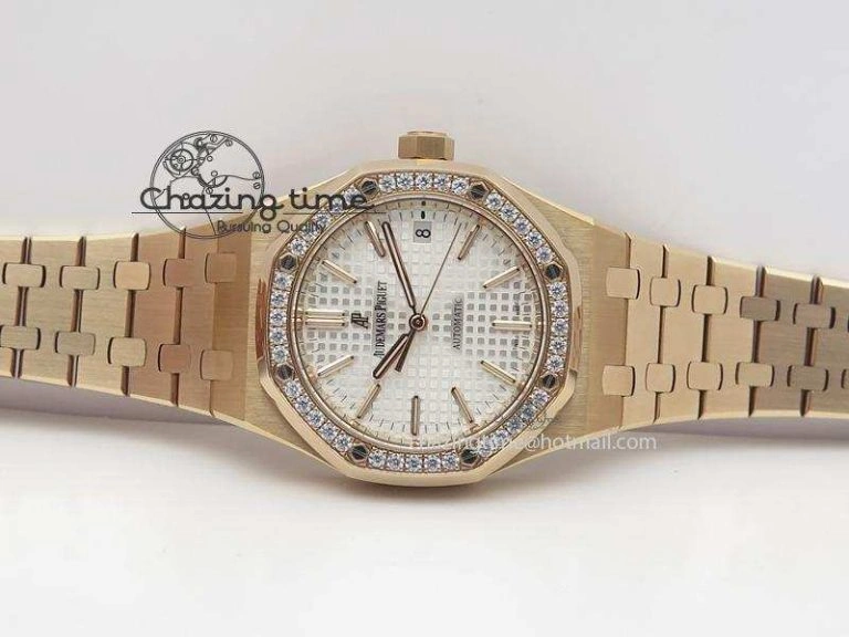 Royal Oak 37mm 15450 RG JF 1:1 Best Edition Diamonds Bezel Silver Dial On RG Bracelet A Resilient 5088