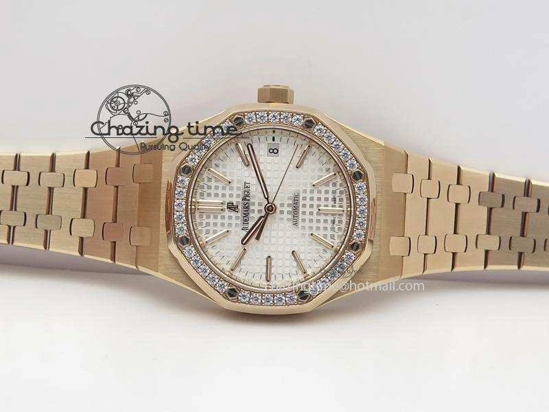 Royal Oak 37mm 15450 RG JF 1:1 Best Edition Diamonds Bezel Silver Dial On RG Bracelet A Resilient 5088