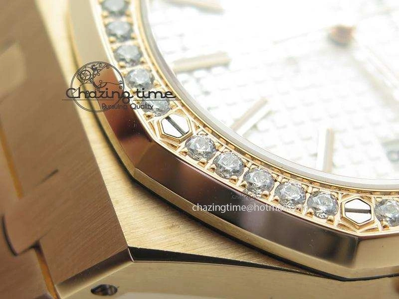 Royal Oak 37mm 15450 RG JF 1:1 Best Edition Diamonds Bezel Silver Dial On RG Bracelet A Resilient 5088