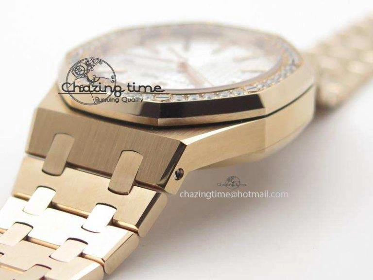 Royal Oak 37mm 15450 RG JF 1:1 Best Edition Diamonds Bezel Silver Dial On RG Bracelet A Resilient 5088