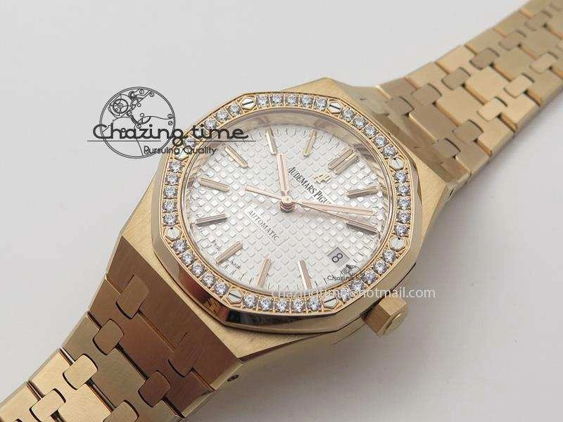 Royal Oak 37mm 15450 RG JF 1:1 Best Edition Diamonds Bezel Silver Dial On RG Bracelet A Resilient 5088