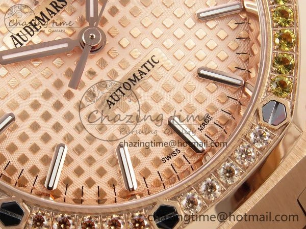 Royal Oak 37mm 15450 RG Rainbow Diamonds Bezel IPF Best Edition RG Dial on RG Bracelet SA3120 Super Clone Sleek 4411