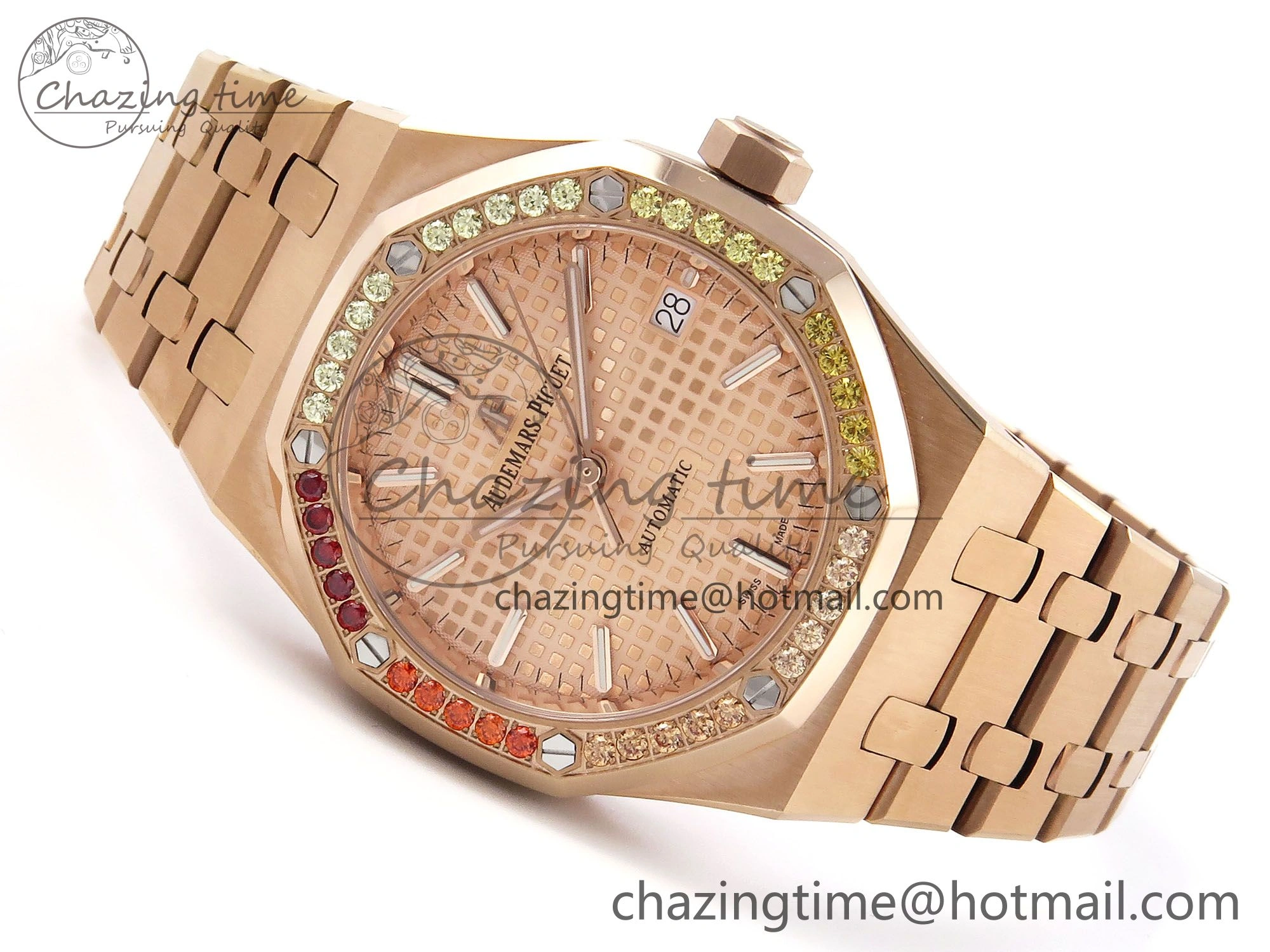 Royal Oak 37mm 15450 RG Rainbow Diamonds Bezel IPF Best Edition RG Dial on RG Bracelet SA3120 Super Clone Sleek 4411
