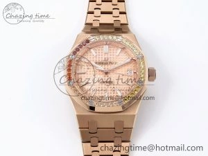 Royal Oak 37mm 15450 RG Rainbow Diamonds Bezel IPF Best Edition RG Dial on RG Bracelet SA3120 Super Clone Sleek 4411