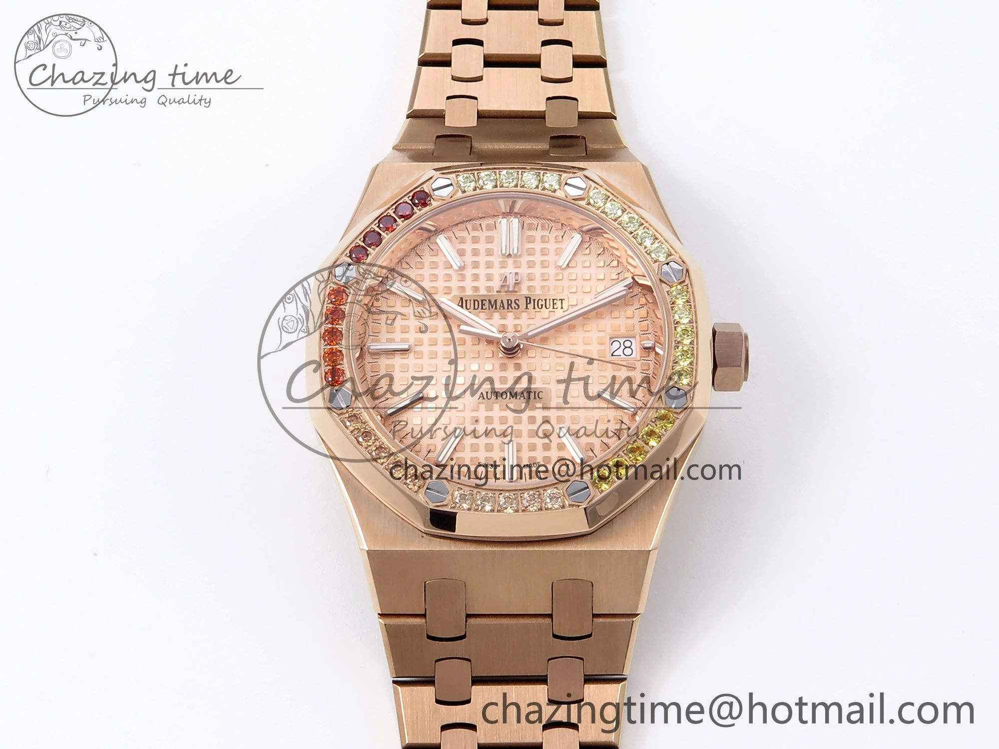 Royal Oak 37mm 15450 RG Rainbow Diamonds Bezel IPF Best Edition RG Dial on RG Bracelet SA3120 Super Clone Sleek 4411
