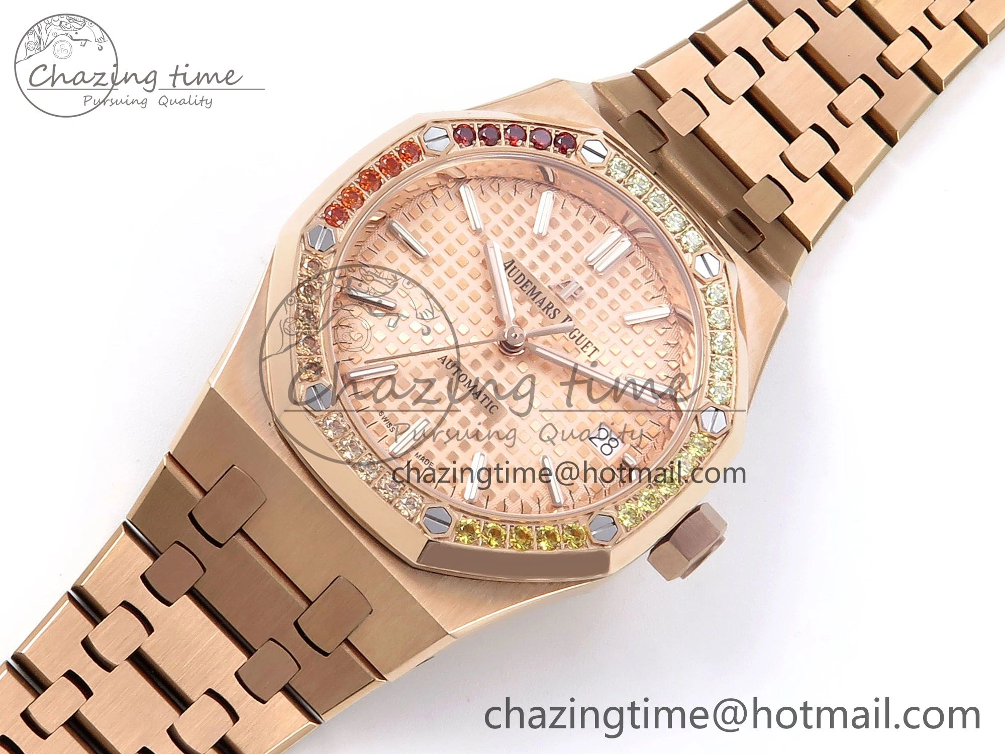 Royal Oak 37mm 15450 RG Rainbow Diamonds Bezel IPF Best Edition RG Dial on RG Bracelet SA3120 Super Clone Sleek 4411