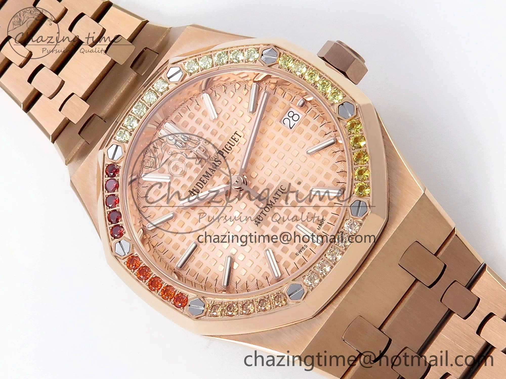 Royal Oak 37mm 15450 RG Rainbow Diamonds Bezel IPF Best Edition RG Dial on RG Bracelet SA3120 Super Clone Sleek 4411