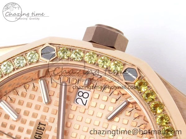 Royal Oak 37mm 15450 RG Rainbow Diamonds Bezel IPF Best Edition RG Dial on RG Bracelet SA3120 Super Clone Sleek 4411