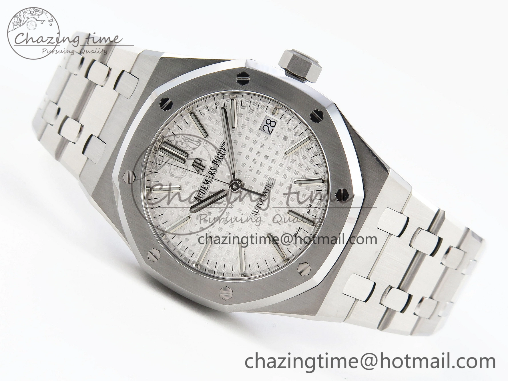 Thermal Royal Oak 37mm 15450 SS APSF 1:1 Best Edition White Textured Dial on SS Bracelet SA3120 Super Clone 4567