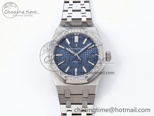 Royal Oak 37mm 15450 SS Diamonds Bezel IPF Best Edition Blue Dial on SS Bracelet SA3120 Super Clone TimelessDesign 4417