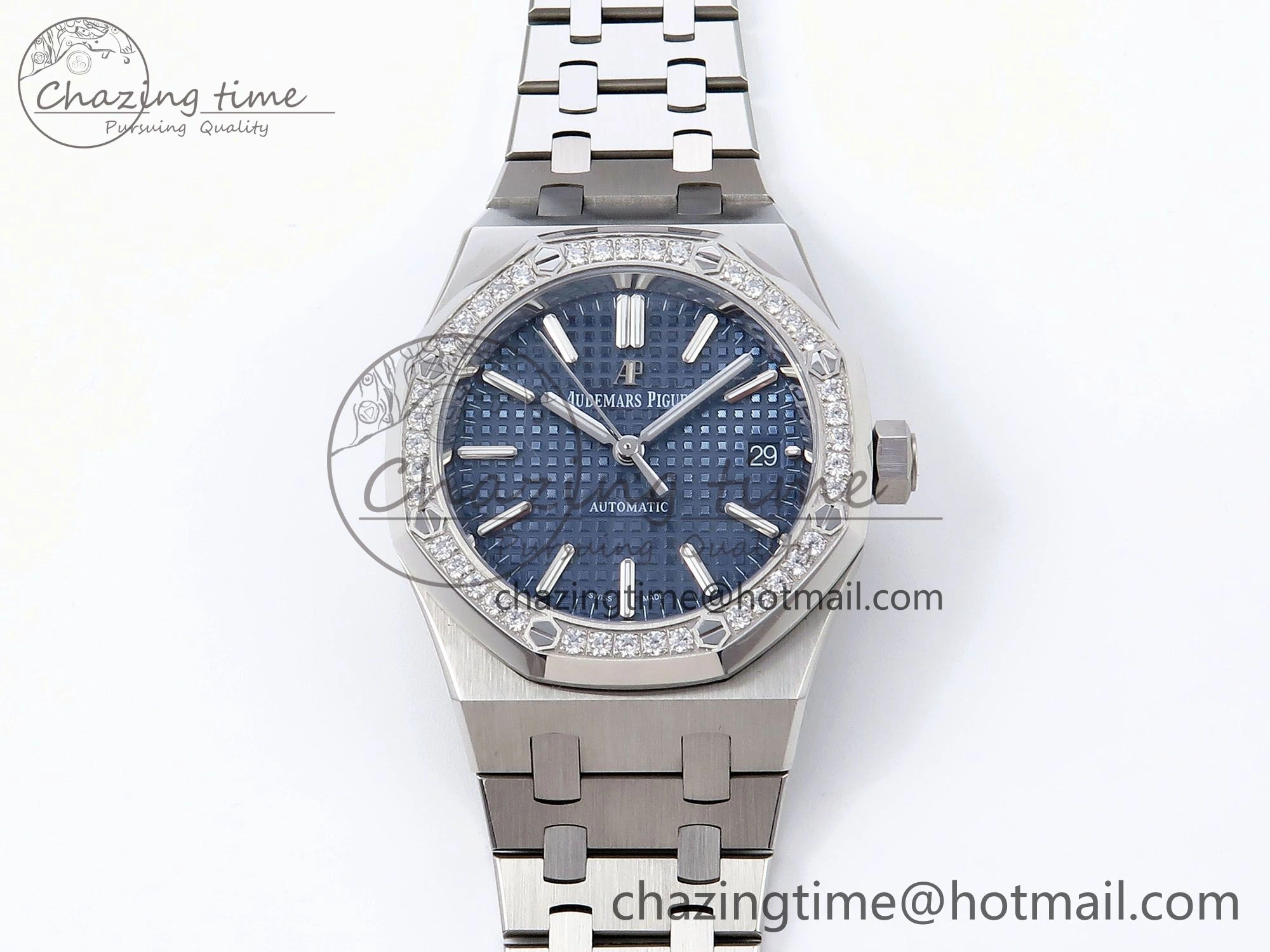 Royal Oak 37mm 15450 SS Diamonds Bezel IPF Best Edition Blue Dial on SS Bracelet SA3120 Super Clone TimelessDesign 4417