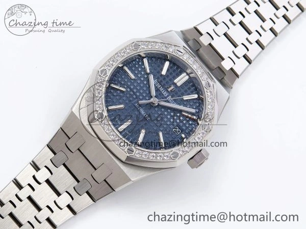 Royal Oak 37mm 15450 SS Diamonds Bezel IPF Best Edition Blue Dial on SS Bracelet SA3120 Super Clone TimelessDesign 4417