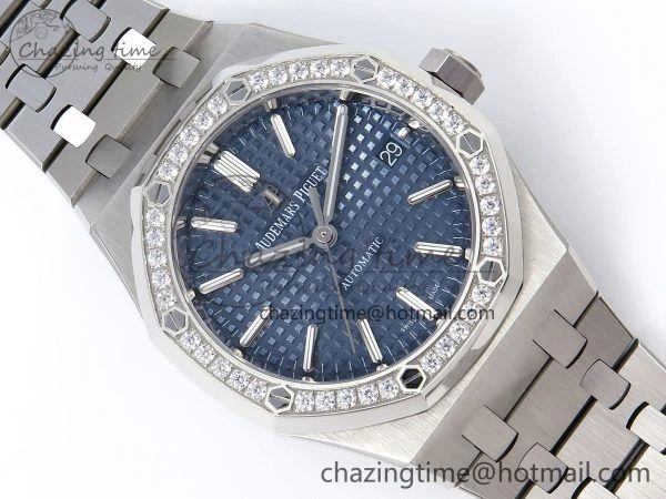 Royal Oak 37mm 15450 SS Diamonds Bezel IPF Best Edition Blue Dial on SS Bracelet SA3120 Super Clone TimelessDesign 4417