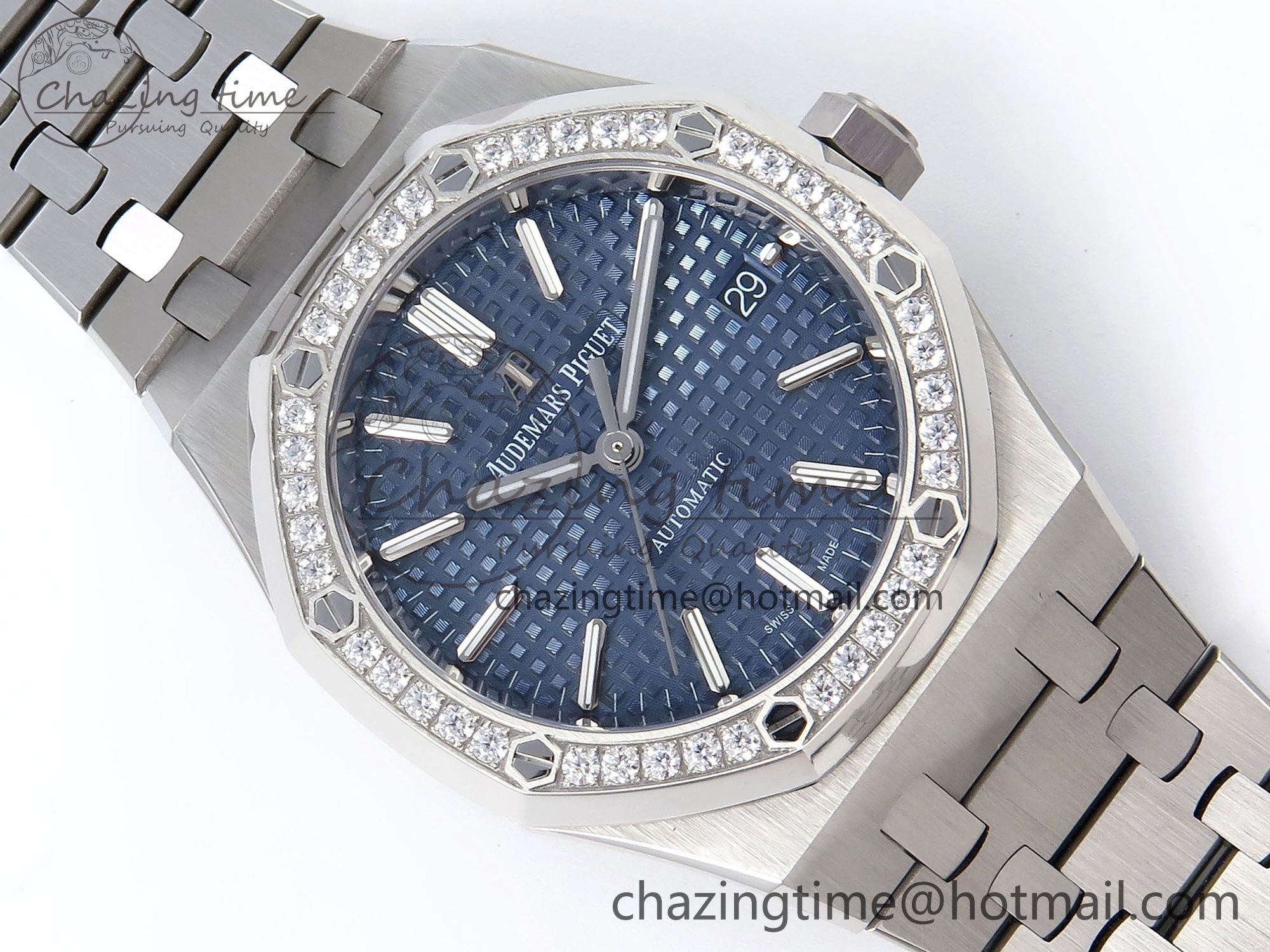 Royal Oak 37mm 15450 SS Diamonds Bezel IPF Best Edition Blue Dial on SS Bracelet SA3120 Super Clone TimelessDesign 4417
