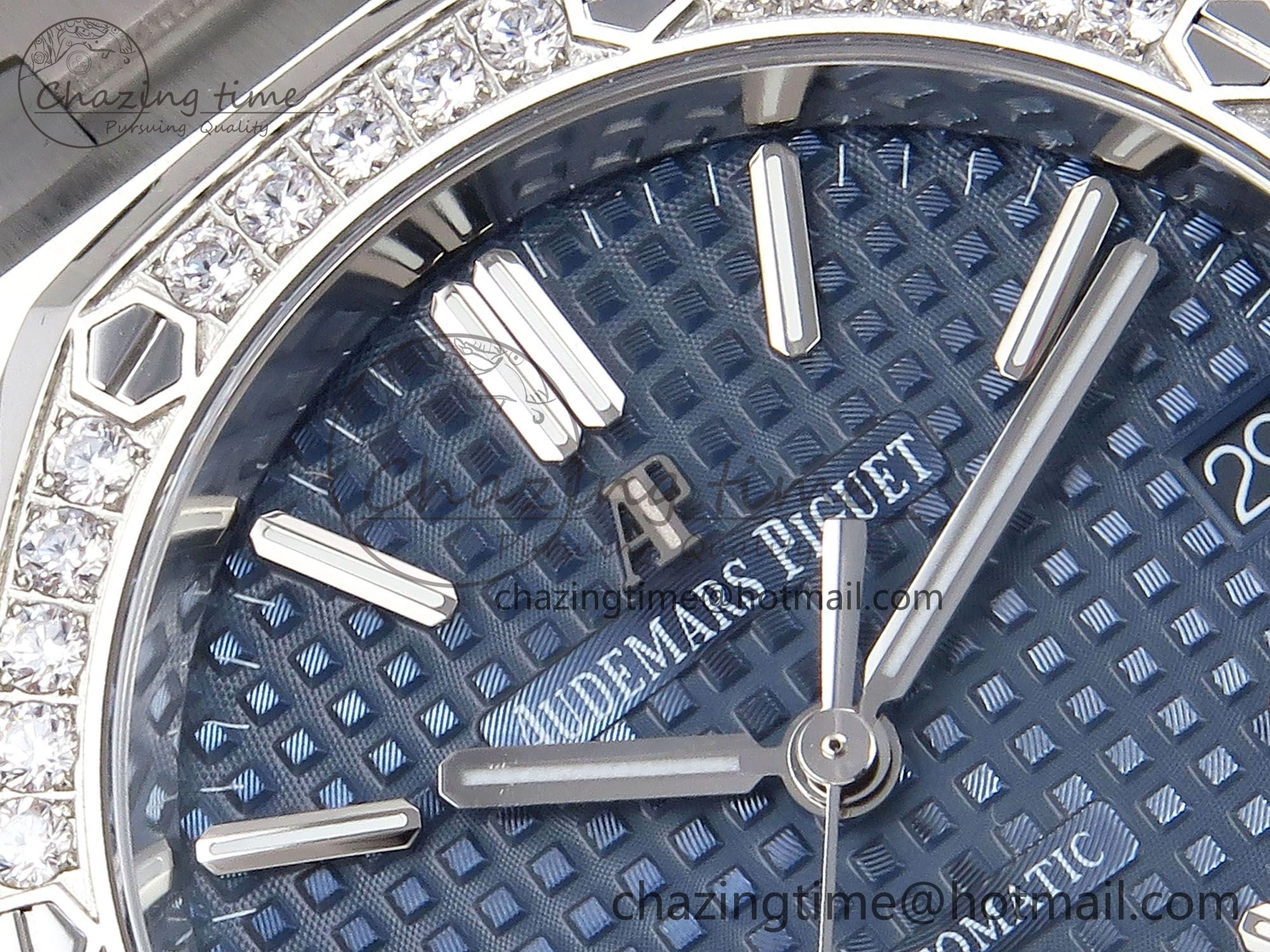 Royal Oak 37mm 15450 SS Diamonds Bezel IPF Best Edition Blue Dial on SS Bracelet SA3120 Super Clone TimelessDesign 4417