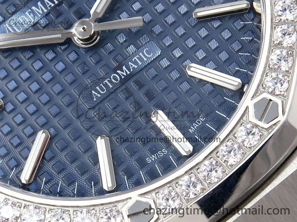 Royal Oak 37mm 15450 SS Diamonds Bezel IPF Best Edition Blue Dial on SS Bracelet SA3120 Super Clone TimelessDesign 4417