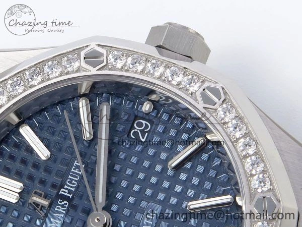 Royal Oak 37mm 15450 SS Diamonds Bezel IPF Best Edition Blue Dial on SS Bracelet SA3120 Super Clone TimelessDesign 4417