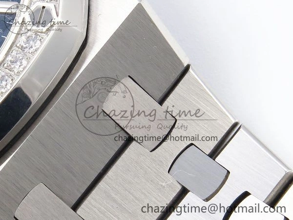 Royal Oak 37mm 15450 SS Diamonds Bezel IPF Best Edition Blue Dial on SS Bracelet SA3120 Super Clone TimelessDesign 4417