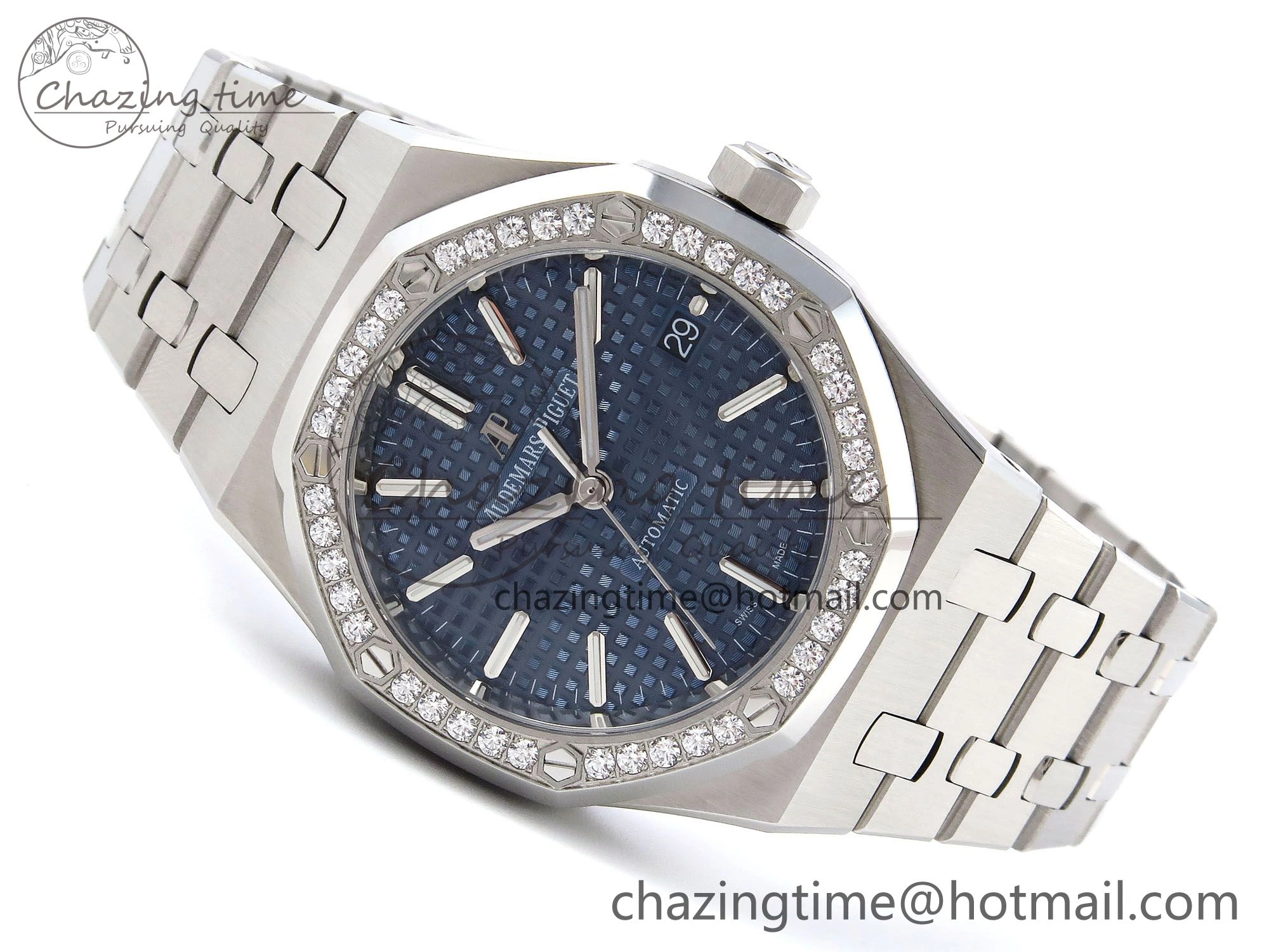 Royal Oak 37mm 15450 SS Diamonds Bezel IPF Best Edition Blue Dial on SS Bracelet SA3120 Super Clone TimelessDesign 4417