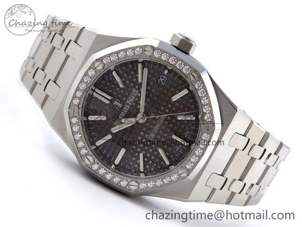 Royal Oak 37mm 15450 SS Diamonds Bezel IPF Best Edition Gray Dial on SS Bracelet SA3120 Super Clone OnTrend 4414