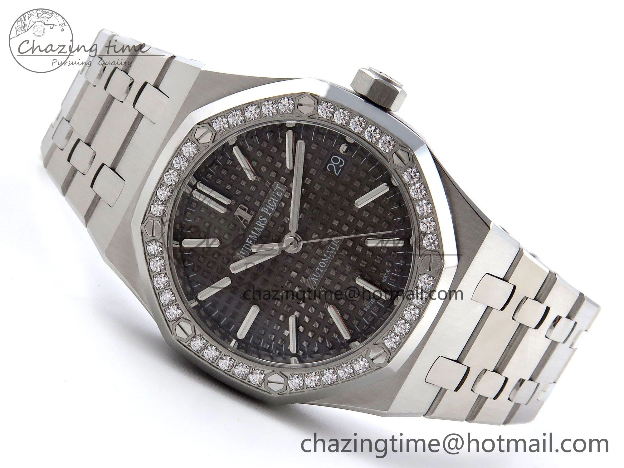 Royal Oak 37mm 15450 SS Diamonds Bezel IPF Best Edition Gray Dial on SS Bracelet SA3120 Super Clone OnTrend 4414