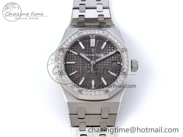 Royal Oak 37mm 15450 SS Diamonds Bezel IPF Best Edition Gray Dial on SS Bracelet SA3120 Super Clone OnTrend 4414