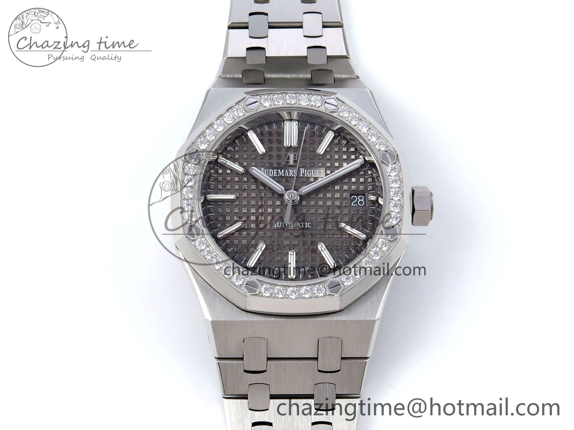 Royal Oak 37mm 15450 SS Diamonds Bezel IPF Best Edition Gray Dial on SS Bracelet SA3120 Super Clone OnTrend 4414