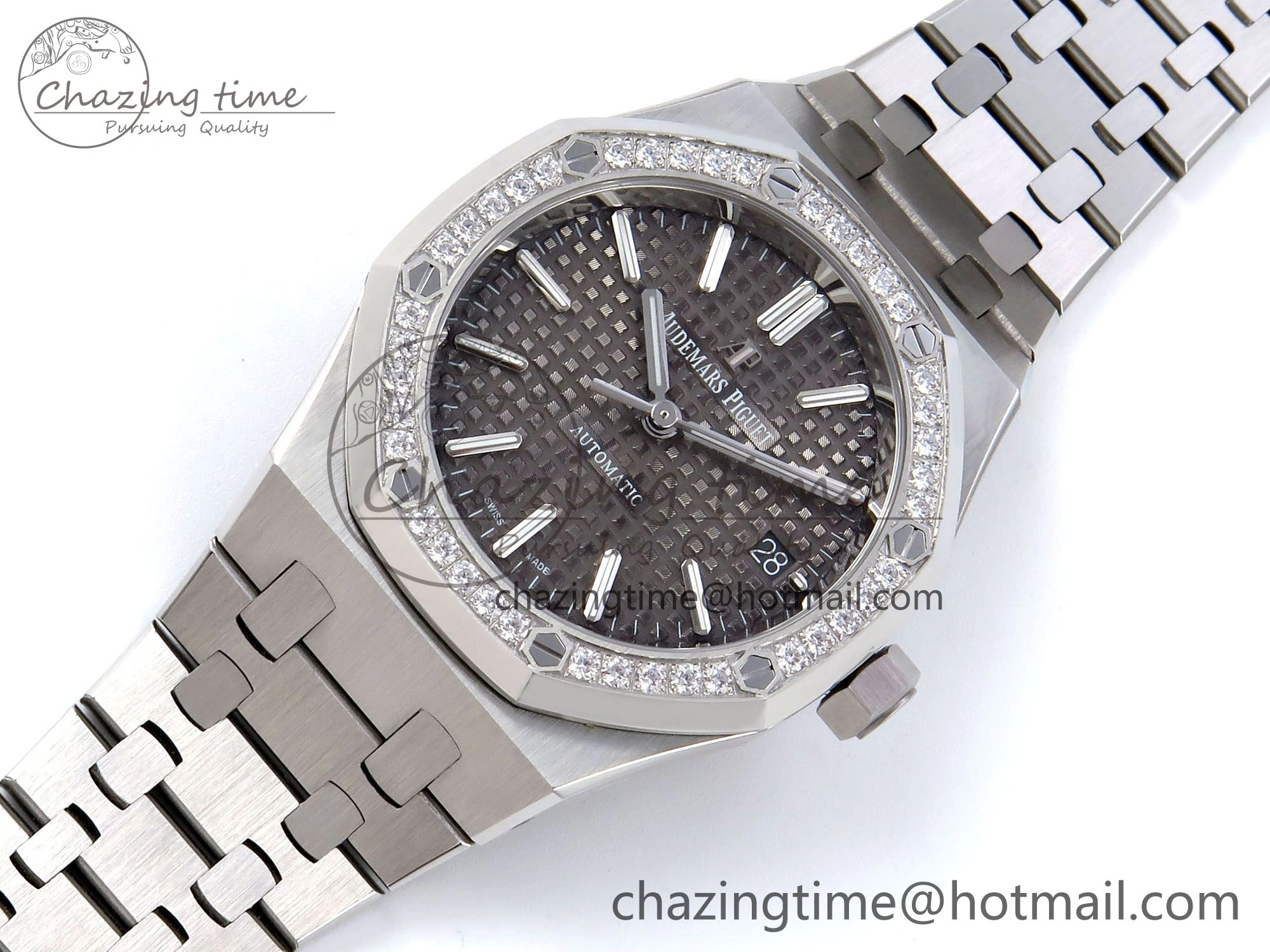 Royal Oak 37mm 15450 SS Diamonds Bezel IPF Best Edition Gray Dial on SS Bracelet SA3120 Super Clone OnTrend 4414