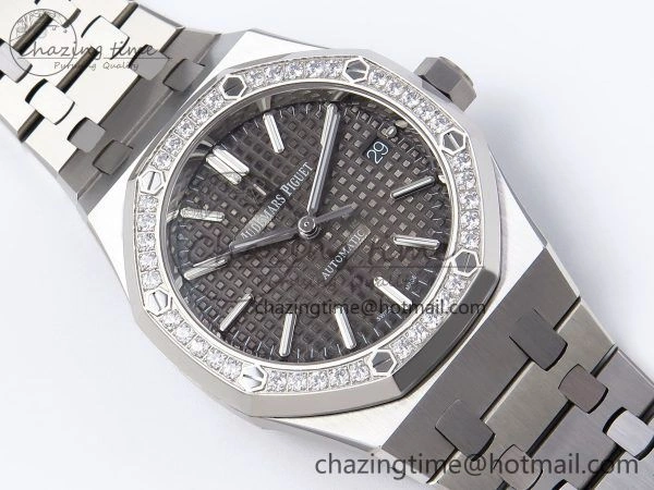 Royal Oak 37mm 15450 SS Diamonds Bezel IPF Best Edition Gray Dial on SS Bracelet SA3120 Super Clone OnTrend 4414