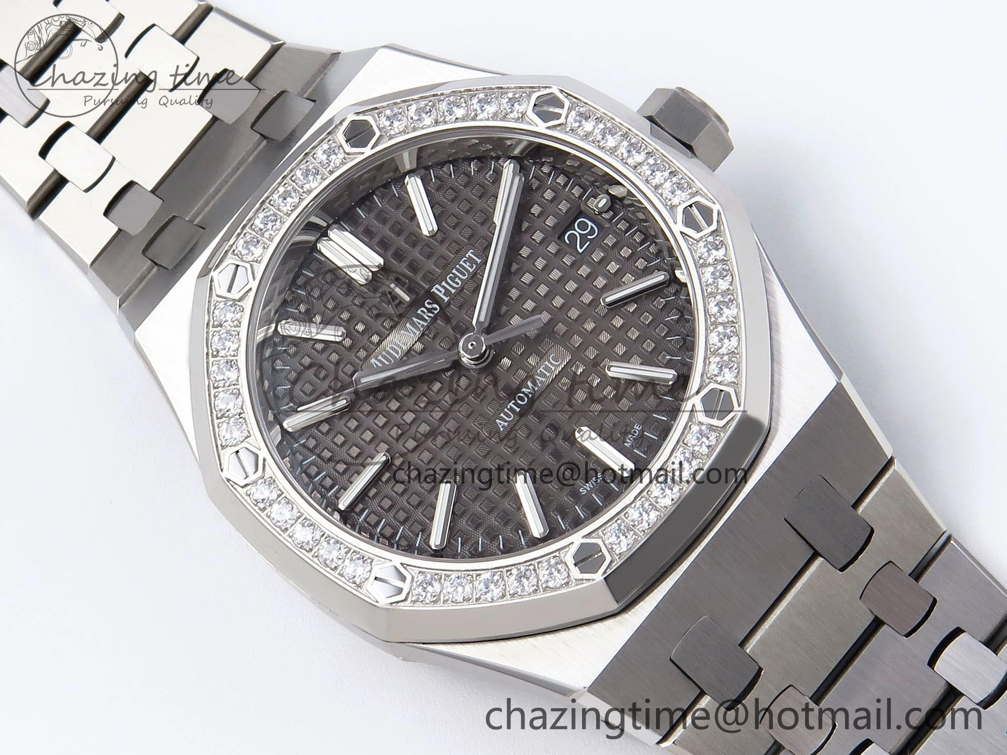 Royal Oak 37mm 15450 SS Diamonds Bezel IPF Best Edition Gray Dial on SS Bracelet SA3120 Super Clone OnTrend 4414