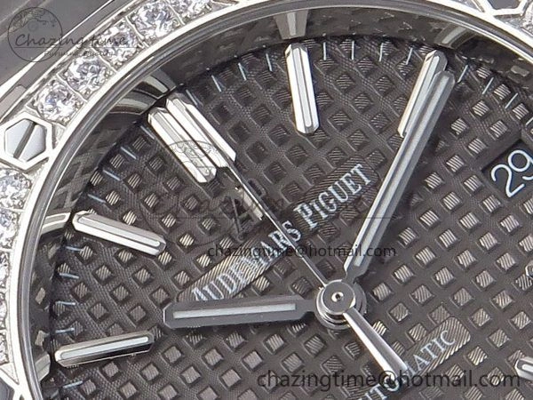 Royal Oak 37mm 15450 SS Diamonds Bezel IPF Best Edition Gray Dial on SS Bracelet SA3120 Super Clone OnTrend 4414