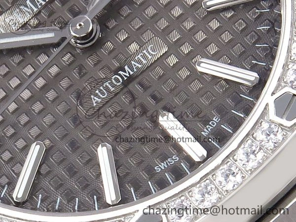 Royal Oak 37mm 15450 SS Diamonds Bezel IPF Best Edition Gray Dial on SS Bracelet SA3120 Super Clone OnTrend 4414