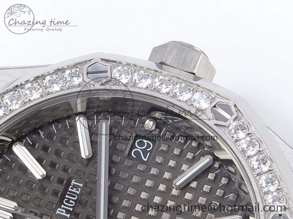 Royal Oak 37mm 15450 SS Diamonds Bezel IPF Best Edition Gray Dial on SS Bracelet SA3120 Super Clone OnTrend 4414