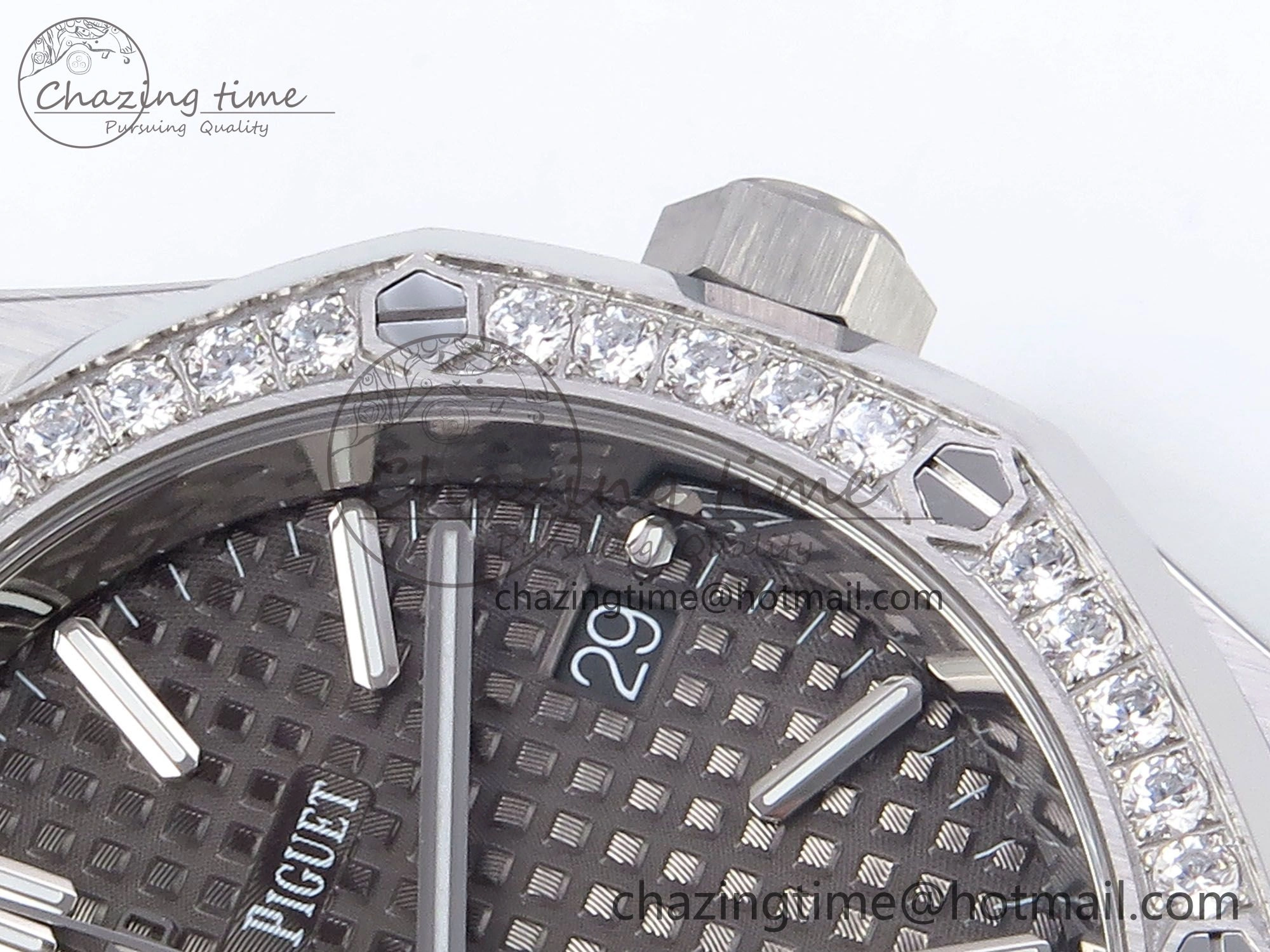 Royal Oak 37mm 15450 SS Diamonds Bezel IPF Best Edition Gray Dial on SS Bracelet SA3120 Super Clone OnTrend 4414