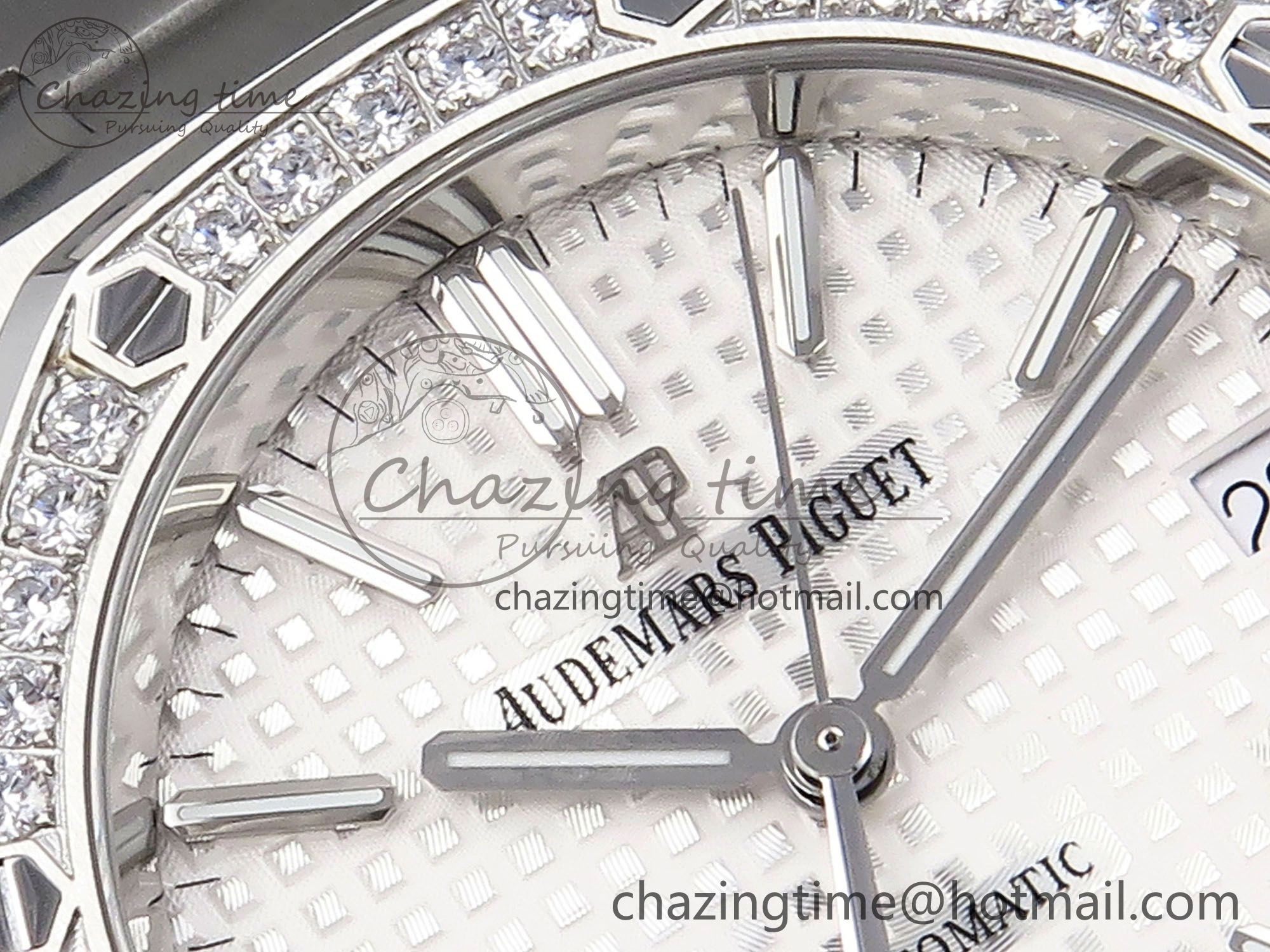 Royal Oak 37mm 15450 SS Diamonds Bezel IPF Best Edition White Dial on SS Bracelet SA3120 Super Clone Snug 4415