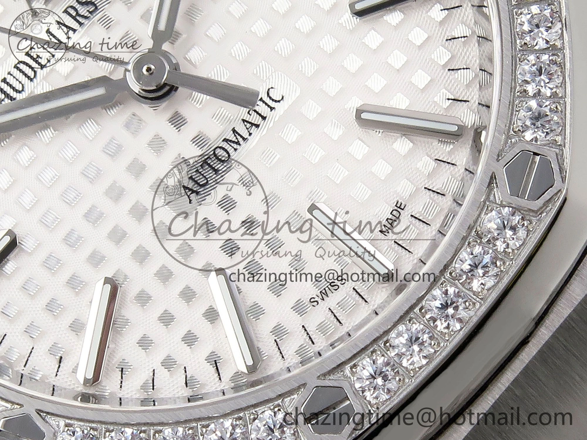Royal Oak 37mm 15450 SS Diamonds Bezel IPF Best Edition White Dial on SS Bracelet SA3120 Super Clone Snug 4415