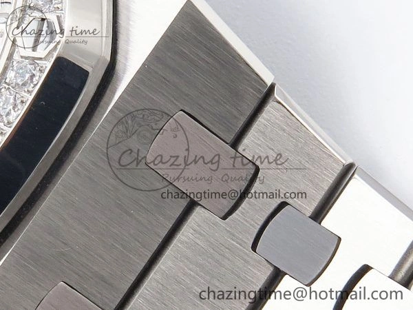 Royal Oak 37mm 15450 SS Diamonds Bezel IPF Best Edition White Dial on SS Bracelet SA3120 Super Clone Snug 4415