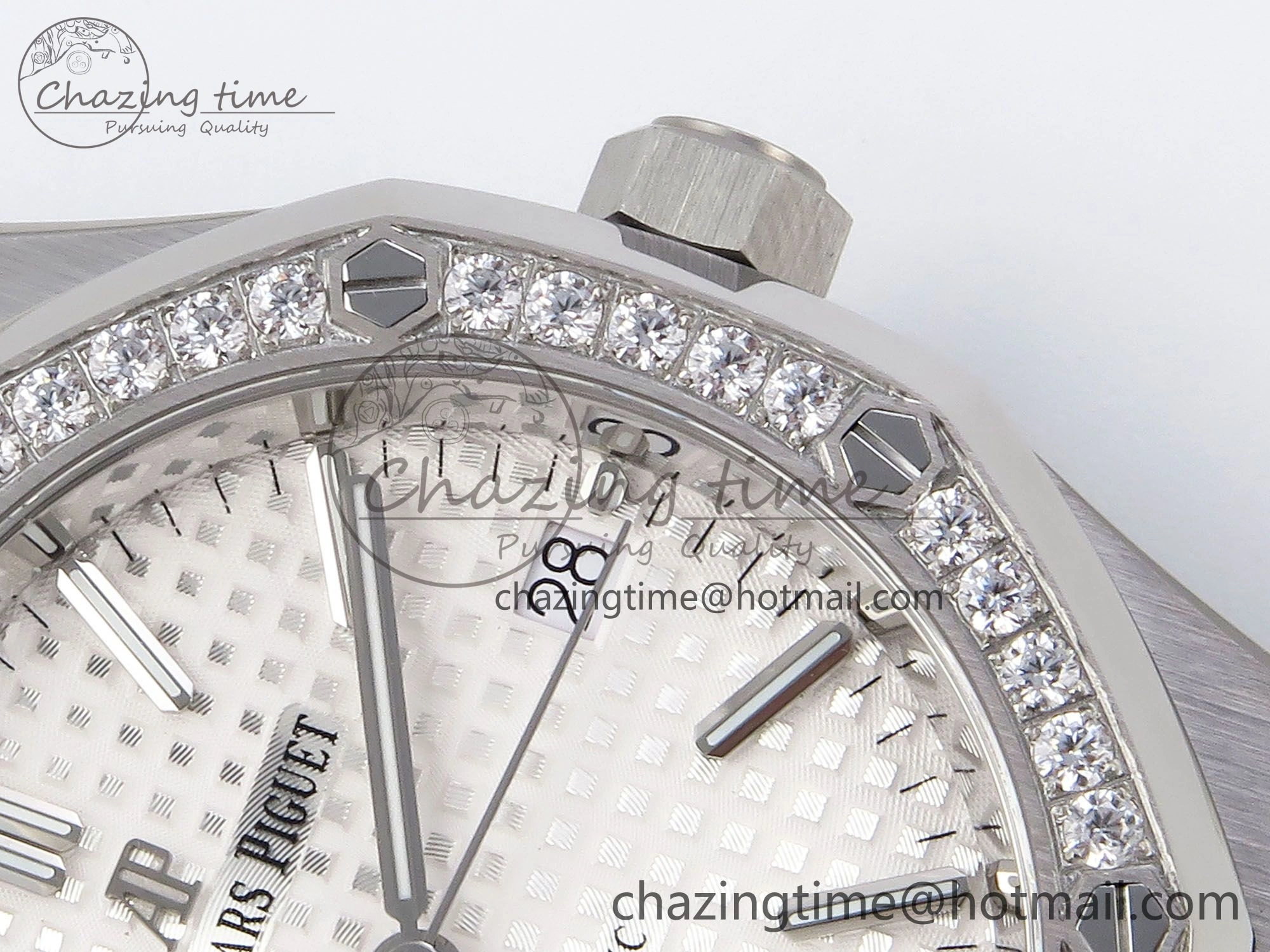 Royal Oak 37mm 15450 SS Diamonds Bezel IPF Best Edition White Dial on SS Bracelet SA3120 Super Clone Snug 4415