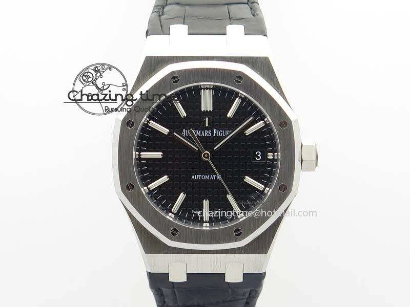 Neat Royal Oak 37mm 15450 SS JF 1:1 Best Edition Black Dial On Black Leather Strap A 5060