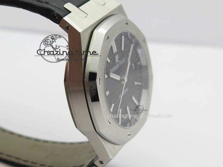 Neat Royal Oak 37mm 15450 SS JF 1:1 Best Edition Black Dial On Black Leather Strap A 5060